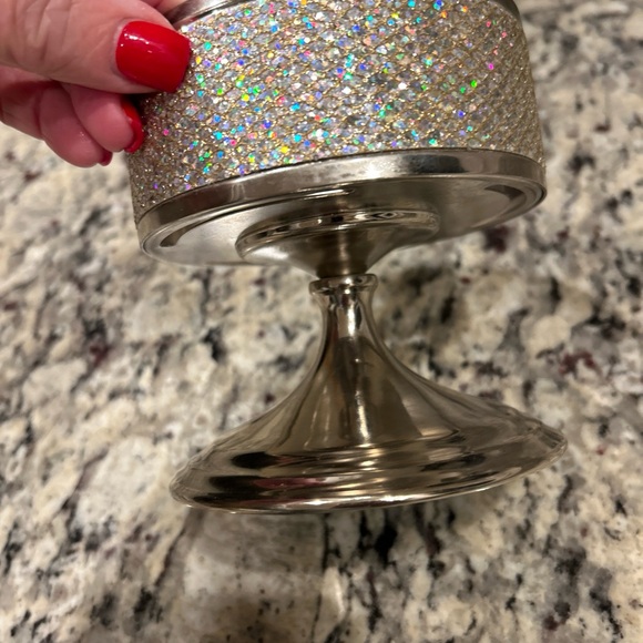 Bath and Body Works 3 Wick Candle Holder Glitter  Bow  Sparkle Pedestal - Picture 4 of 7